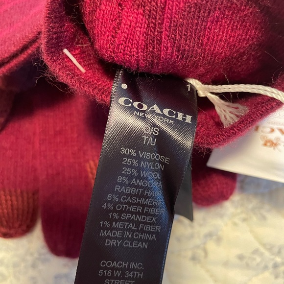 Coach knit gloves. Cranberry/red color. Thumb touchscreen. One size. Brand new. - Picture 3 of 5